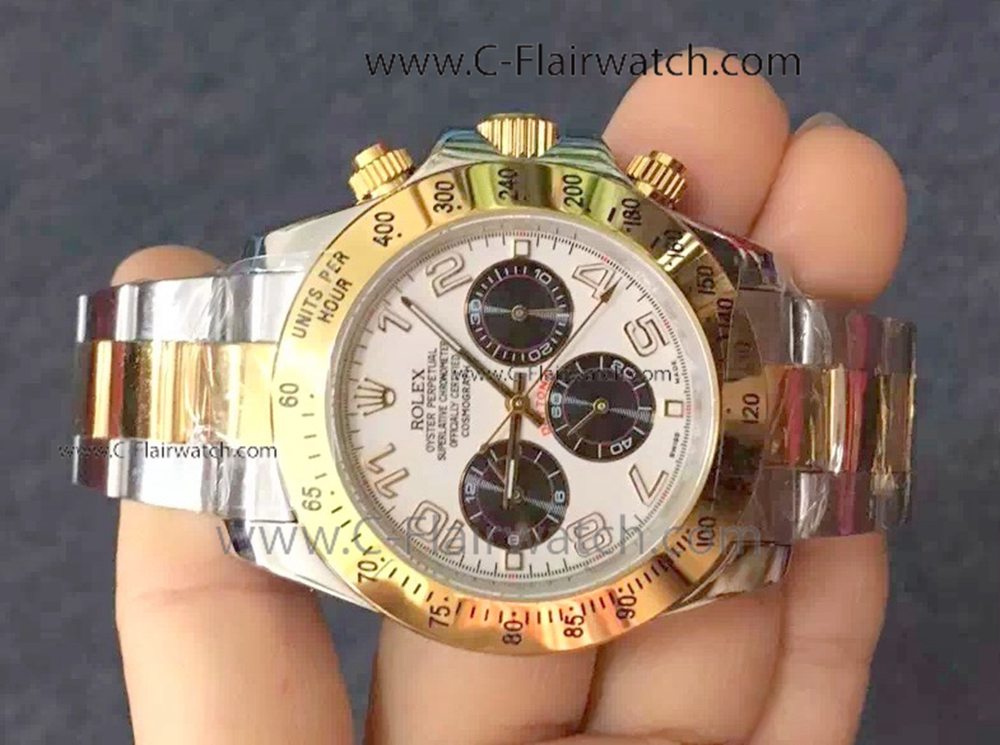 Replica Rolex Daytona 2-Tone White Dial Arabic Watch